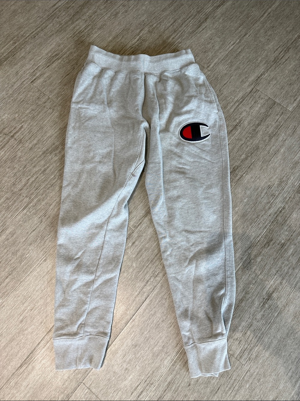 Champion Light Gray Sweatpants with Red & Black Logo